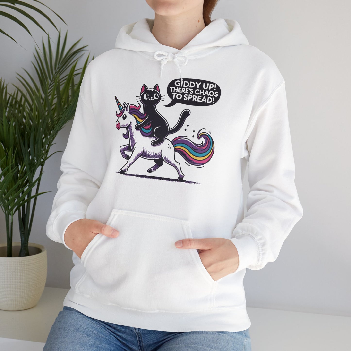 Giddy Up There's Chaos to Spread Cat and Unicorn Hoodie