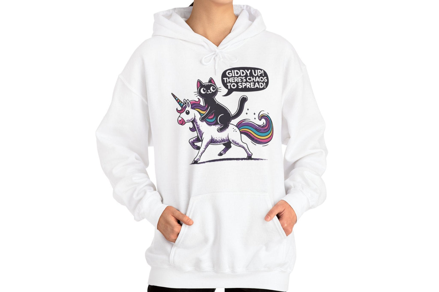 Giddy Up There's Chaos to Spread Cat and Unicorn Hoodie