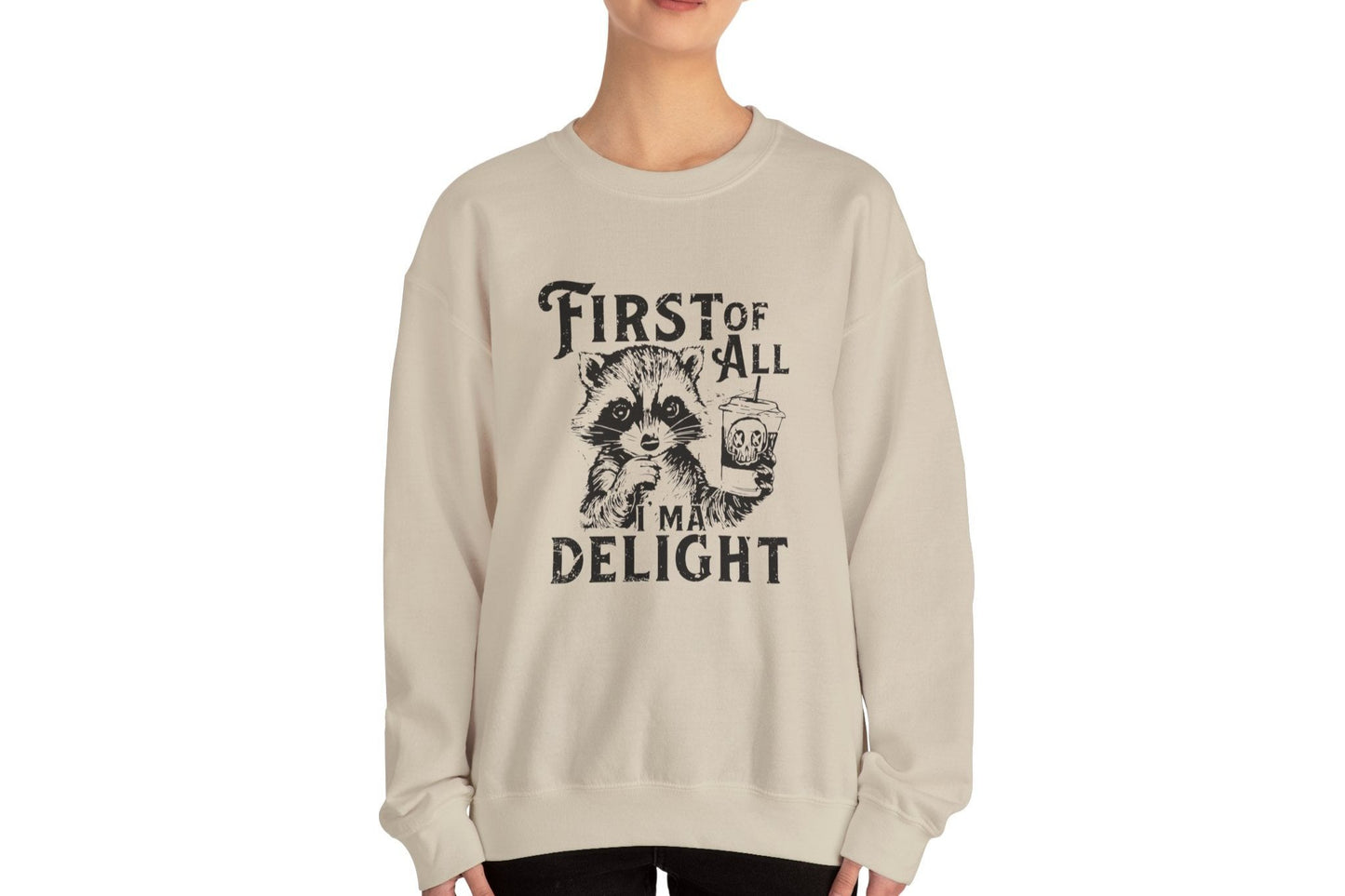 First of All I’m a Delight Raccoon Sweatshirt