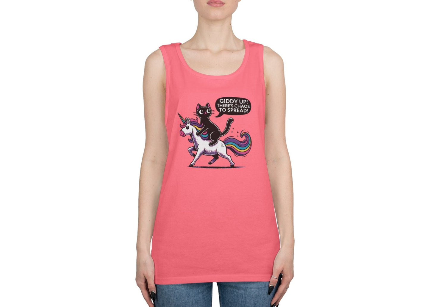 Giddy Up There's Chaos to Spread Cat and Unicorn Tank Top