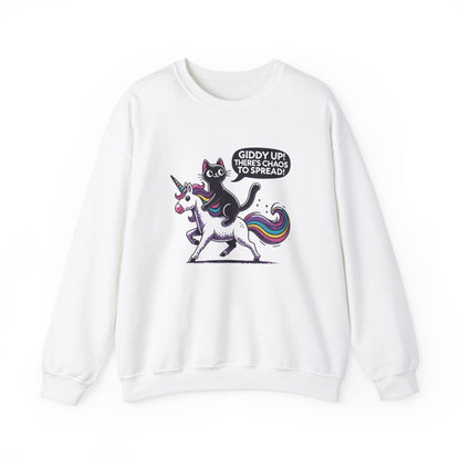 Giddy Up There's Chaos to Spread Cat and Unicorn Sweatshirt