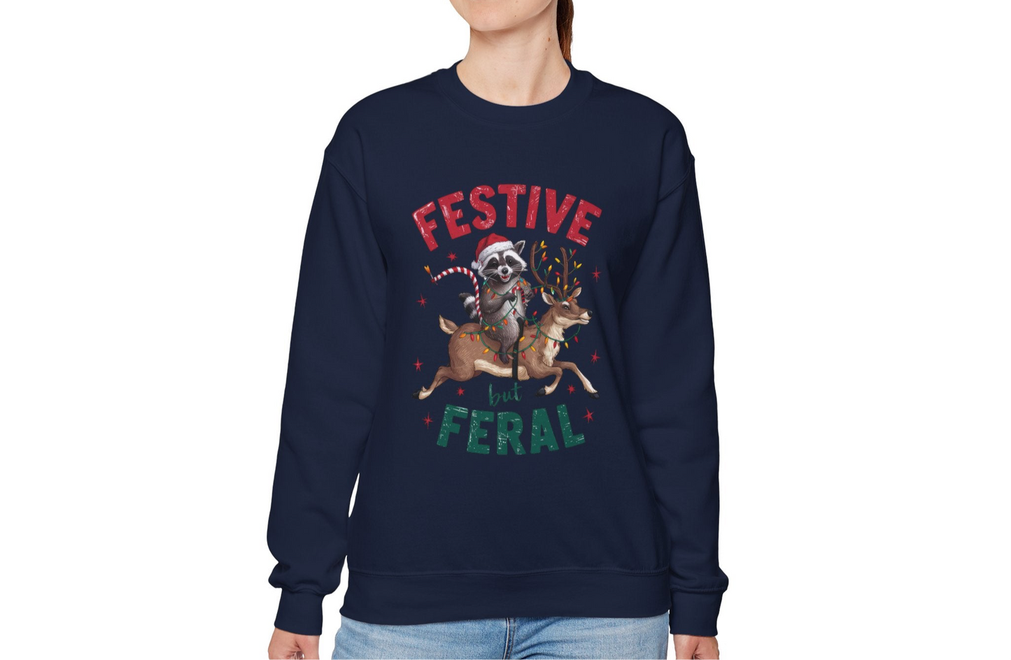 Festive but Feral Trash Panda Holiday Chaos Sweatshirt