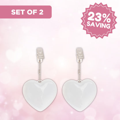 Set of two heart-shaped LED bag clips on a pink background with a 23% savings label, highlighting value for money.